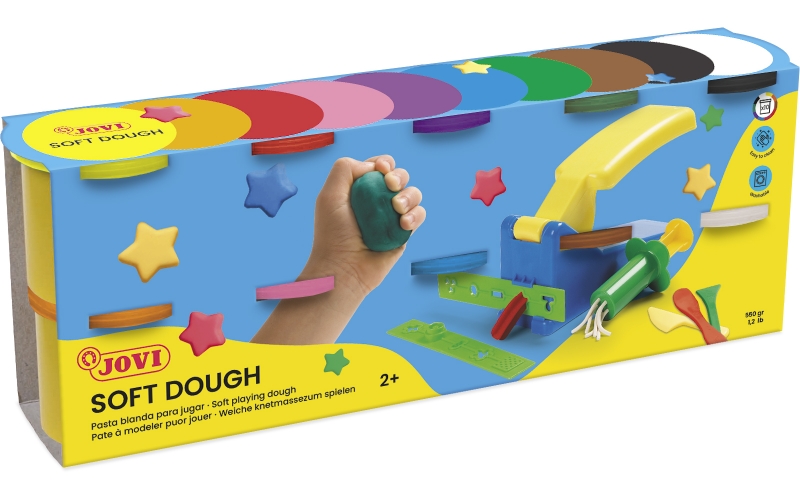 Jovi Soft Dough Blandiver Etui de 10 pots 110gr - Souple et flexible - Facile à pétrir et à mouler - Idéal pour débuter en modelage - Favorise la créativité et la motricité fine - Couleurs assorties