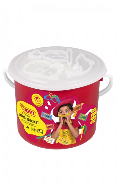 Jovi Super Bucket Pack 6 Comprimés de Pâte à Modeler 50gr + Accessoires - Pâte Végétale - Ne sèche pas - Sans Gluten - Inoffensif - Facile à mouler - Idéal pour les figures de volume - Couleur Assortie