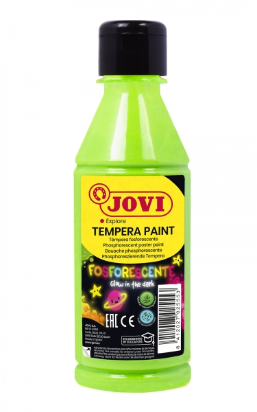 Jovi Tempera Peinture Tempera Liquide Phosphorescente - Brille dans le Noir - Séchage Rapide - Excellente Adhérence - Prête à l'Emploi - Couleur Verte