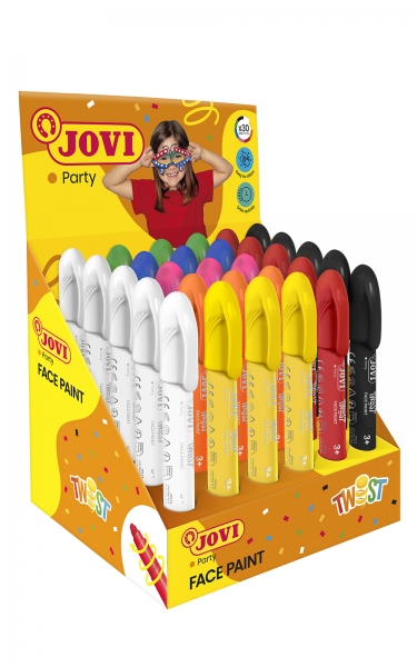 Jovi Twist Face Paint Display 30 Sticks de maquillage - À base d'eau - Application facile - Pour tous les types de peau - Grande capacité de couverture - Couleurs assorties