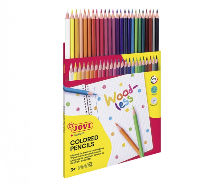 Jovi Woodless Pack de 24 Crayons de Couleur - Forme Triangulaire - Mines Résistantes - Sans Bois - Couleurs Assorties