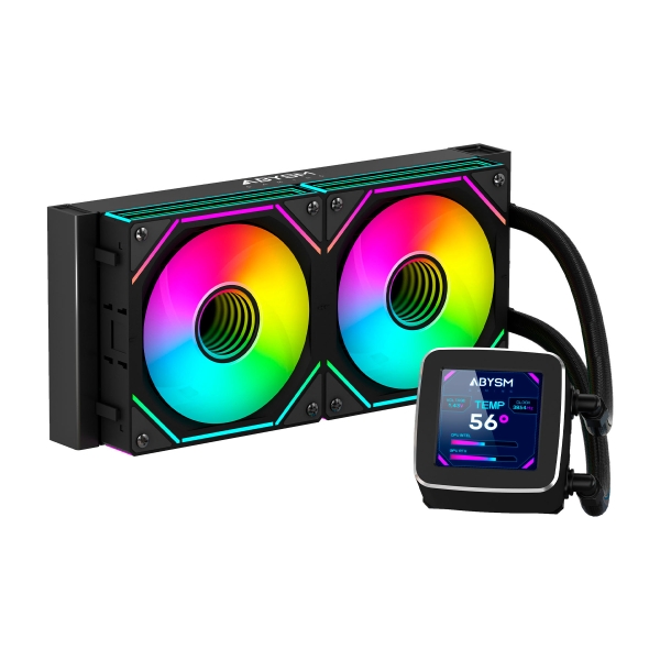 Kit de refroidissement liquide Abysm Oceanic LCD 240 ARGB - 2 ventilateurs 120 mm - Éclairage ARGB - Écran LCD 2,8" - Pompe 2500 tr/min - Tubes 350 mm - Couleur Noir