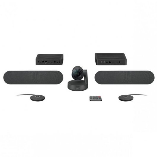 Kit de vidéoconférence Logitech Rally Plus Caméra PTZ Ultra HD 4K USB-C 3.0 - 2x haut-parleur avec annulation d'écho - 2x microphone avec portée jusqu'à 4,5 m - Hub d'écran et hub de bureau - Télécommande - Couleur noire