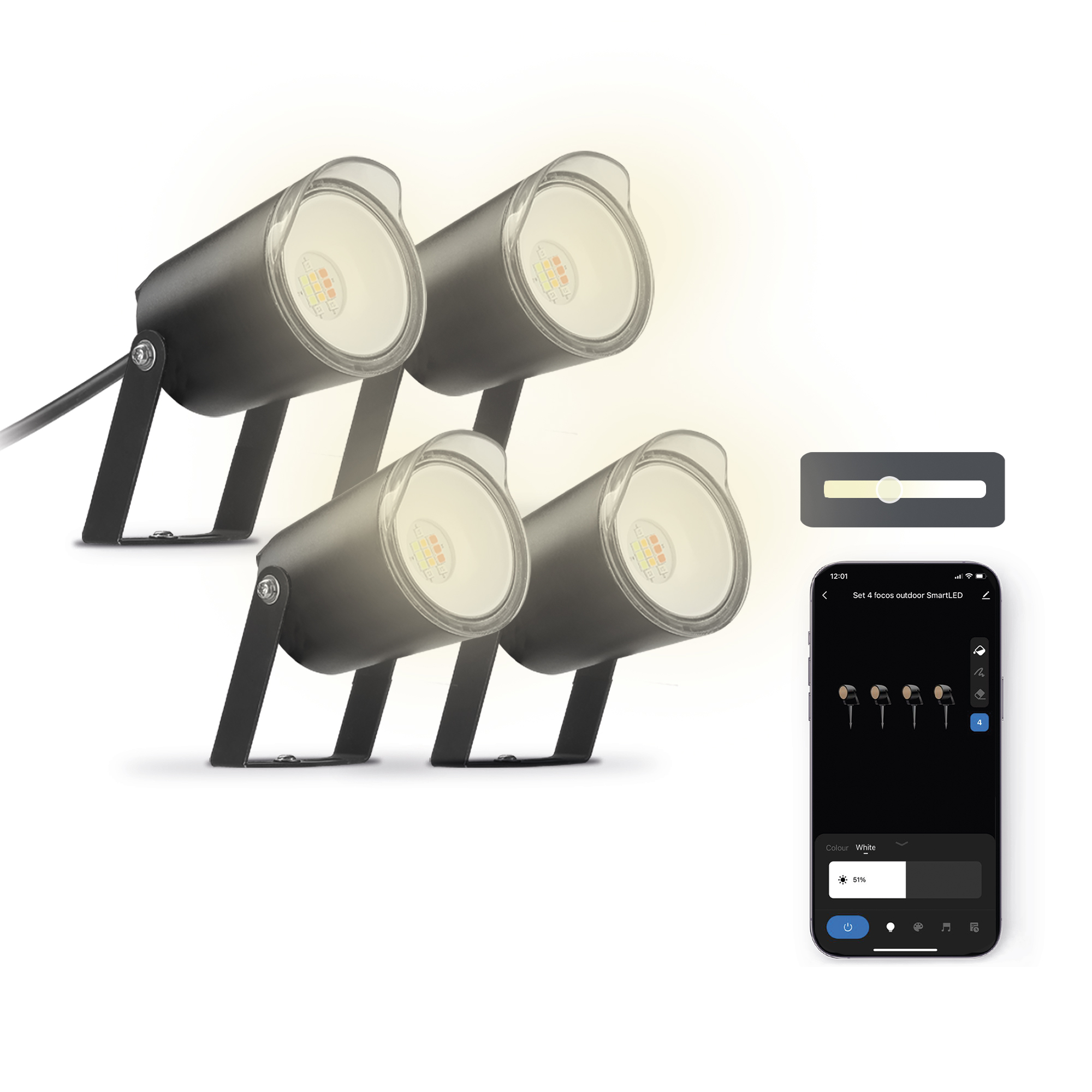 Ksix Pack 4 Spots LED Extérieurs Smartled RGBWIC - IP65 - Contrôle APP - Installation Facile