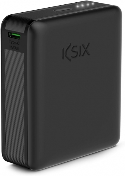 Ksix Powerbank Nano 10 000 mAh - Format de poche - Power Delivery - 22,5 W - Câble USB-C vers USB-C - Chargement simultané - Couleur Noir