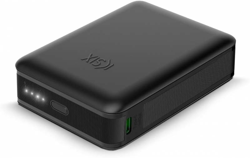 Ksix Powerbank Nano 10 000 mAh - Format de poche - Power Delivery - 22,5 W - Câble USB-C vers USB-C - Chargement simultané - Couleur Noir