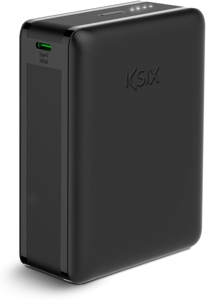 Ksix Powerbank Nano 20 000 mAh - Format de poche - Power Delivery - 22,5 W - Câble USB-C vers USB-C - Chargement simultané - Couleur Noir