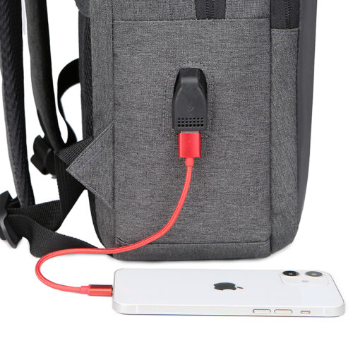 L-Link Sac à dos pour ordinateur portable 15,6" - Poche extérieure - Port USB extérieur pour le chargement - Intérieur compartimenté - Couverture extérieure hydrofuge - Couleur noir/gris