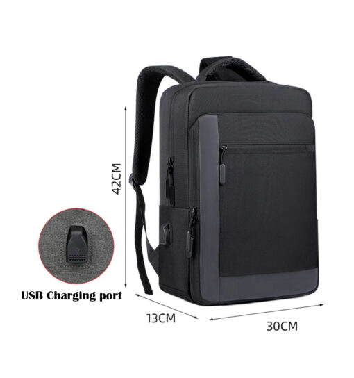 L-Link Sac à dos pour ordinateur portable 15,6" - Poche extérieure - Port USB extérieur pour le chargement - Intérieur compartimenté - Couverture extérieure hydrofuge - Couleur noir/gris