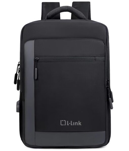 L-Link Sac à dos pour ordinateur portable 15,6" - Poche extérieure - Port USB extérieur pour le chargement - Intérieur compartimenté - Couverture extérieure hydrofuge - Couleur noir/gris