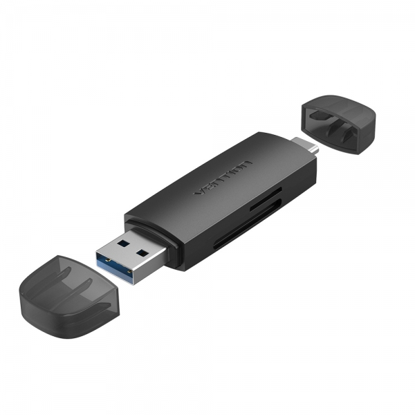 Lecteur de cartes externe USB 3.0 et USB-C Vention - Noir