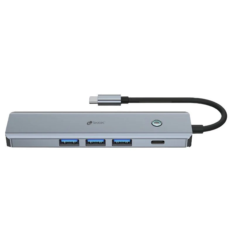 Leotec 5 en 1 USB-C vers 1xHDMI, 3xUSB-A 3.0, 1xPD 100W+Adaptateur USB-C - Gris