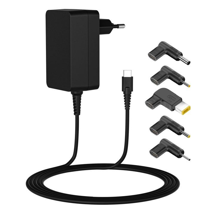 Leotec Chargeur universel pour ordinateur portable 45 W USB-C Power Delivery 3.0 - 5 connecteurs différents - Protection contre les surcharges et les courts-circuits