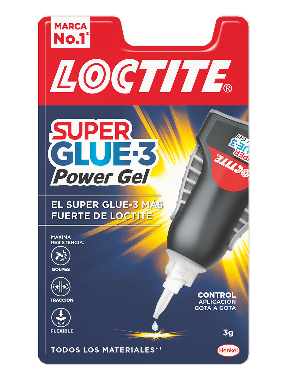 Loctite Superglue-3 Control Power Gel 3gr - Adhésif instantané flexible et extra fort - Résistant aux chocs. Torsions et Vibrations - Dosage Exact Goutte à Goutte