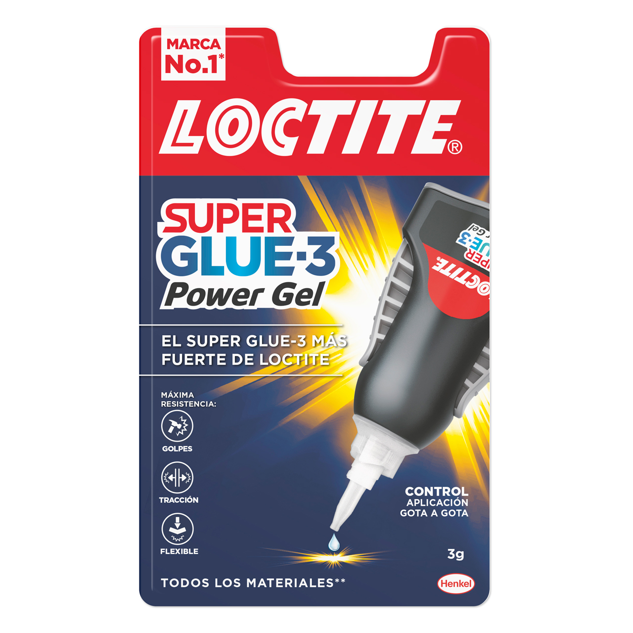 Loctite Superglue-3 Control Power Gel 3gr - Adhésif instantané flexible et extra fort - Résistant aux chocs. Torsions et Vibrations - Dosage Exact Goutte à Goutte