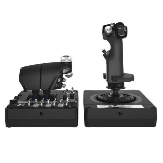 Logitech X56 Hotas Joystick + Accélérateur USB - Éclairage RVB - 31 Boutons Programmables, 13 Axes et 5 Sélecteurs de Vue - Deux Accélérateurs - Couleur Noir