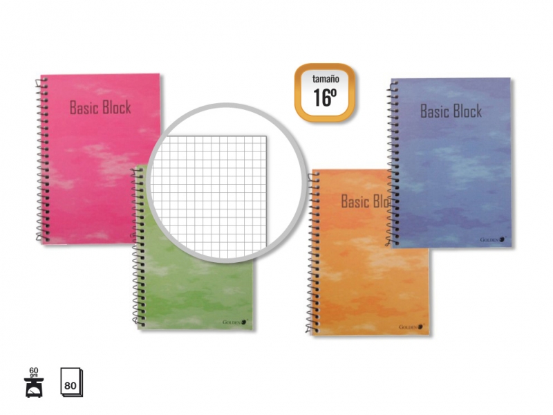 LOT de 10 Carnet Couverture Normale Doré 80 Feuilles - Couverture Plastifiée - Marge surlignée - Différents Types de Lignés - Couleurs Assorties