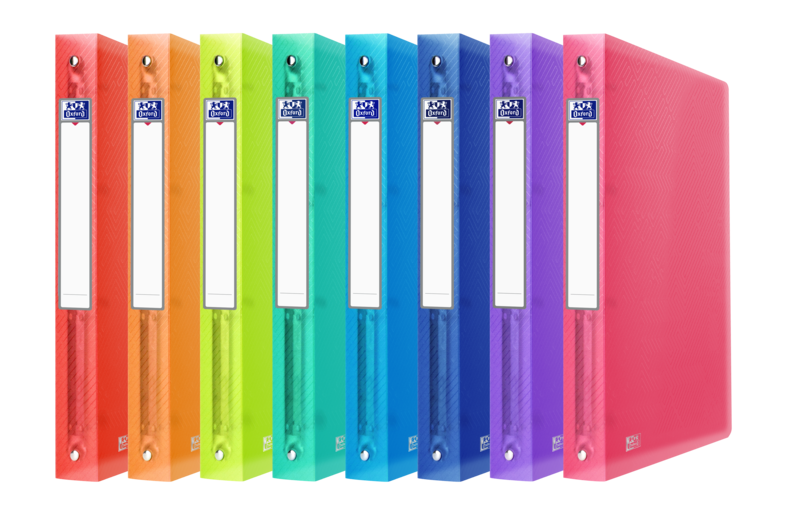 LOT de 10 Classeur à anneaux A4 Oxford Urban - Couverture en plastique translucide - Dos de 40 mm - 4 anneaux de 30 mm - Couleurs assorties