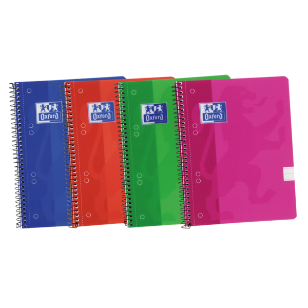 LOT de 10 Oxford School Classic A5+ Europeanbook Spiralflex - Couverture plastique robuste - 1 ligne par page - 50 feuilles - Couleurs assorties