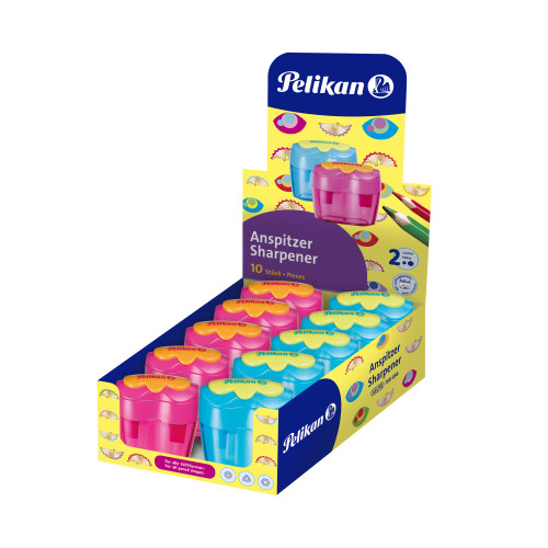 LOT de 10 Pelikan Présentoir de 10 taille-crayons fleurs