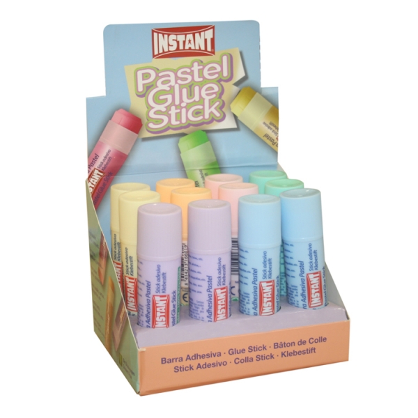 LOT de 12 Bâton de Colle Pastel Instantanée 20grs - Convient aux Enfants et/ou Usage Domestique - Lavable - Sans Solvant - Couleurs Assorties