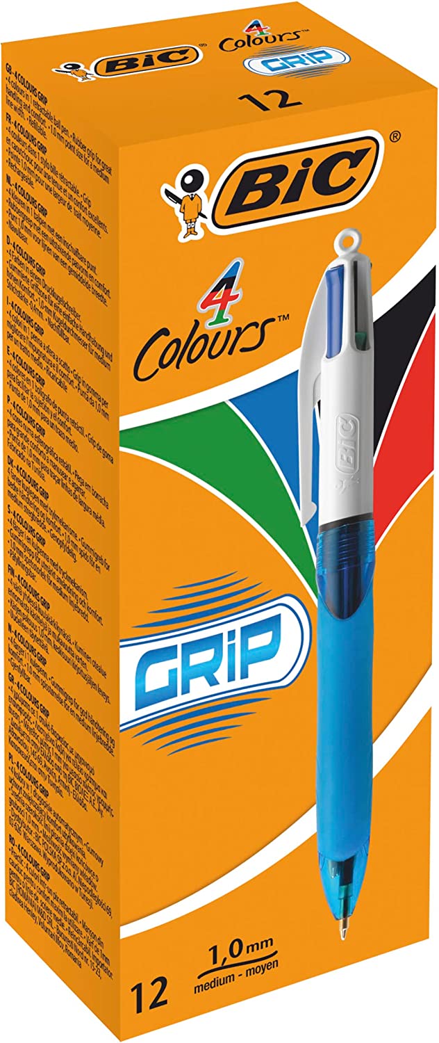 Lot de 12 Bic 4 Colours Grip - Bleu