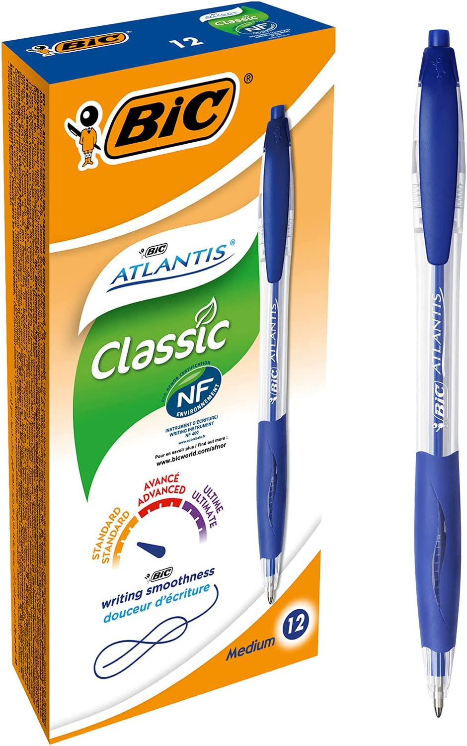 Lot de 12 stylos Bic Atlantis 1mm Bleu