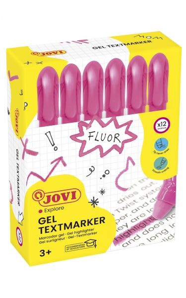 LOT de 12 Jovi Gel Textmarker Marqueurs de texte – Gel sec – Couleurs fluorescentes – Aucune pointe nécessaire – Ne déteint pas – Séchage rapide – Convient à la lumière noire – Couleur rose