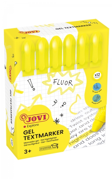 LOT de 12 Jovi Gel Textmarker Marqueurs de texte – Gel sec – Couleurs fluorescentes – Aucune pointe nécessaire – Ne déteint pas – Séchage rapide – Convient à la lumière noire – Couleur jaune