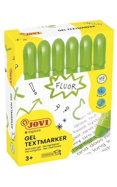 LOT de 12 Jovi Gel Textmarker Marqueurs de texte – Gel sec – Couleurs fluorescentes – Avec élévateur – Aucune pointe nécessaire – Ne saigne pas – Séchage rapide – Convient à la lumière noire – Couleur verte