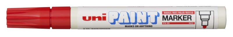 LOT de 12 Marqueur de peinture Uni-ball PX-20 - Marqueur de peinture - Pointe acrylique ogive 2,2-2,8 mm - Permanent sur toutes les surfaces - Résistant à la lumière et à l'eau - Couleur rouge