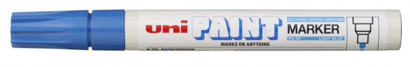 LOT de 12 Marqueur de peinture Uni-ball PX-20 - Marqueur de peinture - Pointe acrylique ogive 2,2-2,8 mm - Permanent sur toutes les surfaces - Résistant à la lumière et à l'eau - Couleur bleu clair