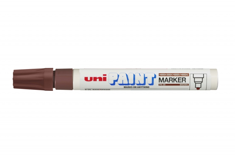 LOT de 12 Marqueur de peinture Uni-ball PX-20 - Marqueur de peinture - Pointe acrylique ogive 2,2-2,8 mm - Permanent sur toutes les surfaces - Léger et résistant à l'eau - Corps en aluminium - Couleur marron