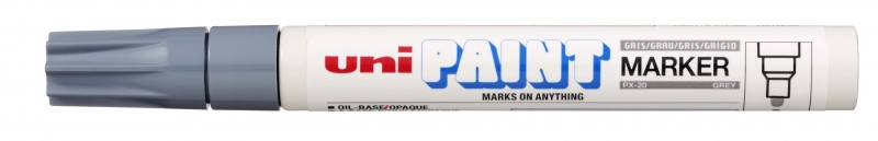 LOT de 12 Marqueur de peinture Uni-ball PX-20 - Marqueur de peinture - Pointe acrylique ogive 2,2-2,8 mm - Permanent sur toutes les surfaces - Résistant à la lumière et à l'eau - Couleur grise