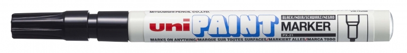 LOT de 12 Marqueur de peinture Uni-ball PX-21 - Marqueur de peinture - Pointe acrylique ogive 0,8-1,2 mm - Permanent sur toutes les surfaces - Léger et résistant à l'eau - Corps en aluminium - Couleur noire