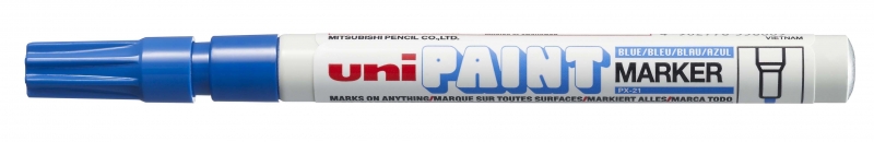 LOT de 12 Marqueur de peinture Uni-ball PX-21 - Marqueur de peinture - Pointe acrylique ogive 0,8-1,2 mm - Permanent sur toutes les surfaces - Résistant à la lumière et à l'eau - Couleur bleue