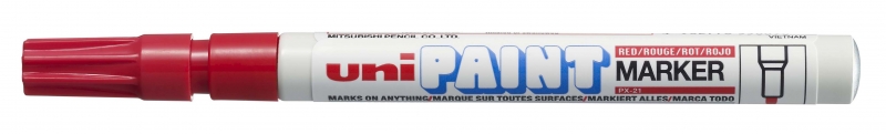 LOT de 12 Marqueur de peinture Uni-ball PX-21 - Marqueur de peinture - Pointe acrylique ogive 0,8-1,2 mm - Permanent sur toutes les surfaces - Résistant à la lumière et à l'eau - Couleur rouge