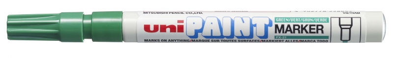 LOT de 12 Marqueur de peinture Uni-ball PX-21 - Marqueur de peinture - Pointe acrylique ogive 0,8-1,2 mm - Permanent sur toutes les surfaces - Résistant à la lumière et à l'eau - Corps en aluminium - Couleur verte