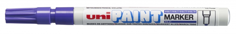 LOT de 12 Marqueur de peinture Uni-ball PX-21 - Marqueur de peinture - Pointe acrylique ogive 0,8-1,2 mm - Permanent sur toutes les surfaces - Résistant à la lumière et à l'eau - Corps en aluminium - Couleur violette