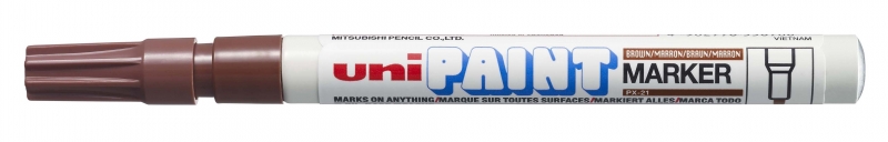 LOT de 12 Marqueur de peinture Uni-ball PX-21 - Marqueur de peinture - Pointe acrylique ogive 0,8-1,2 mm - Permanent sur toutes les surfaces - Léger et résistant à l'eau - Corps en aluminium - Couleur marron