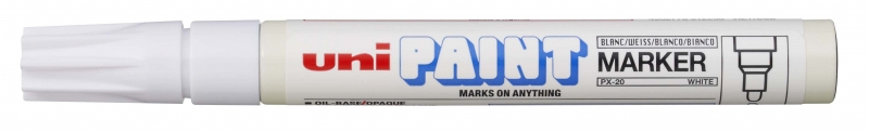 LOT de 12 Marqueur peinture Uni-ball PX-20 - Pointe acrylique ogive 2,2-2,8 mm - Permanent sur toutes les surfaces - Résistant à la lumière et à l'eau - Corps en aluminium - Couleur blanche