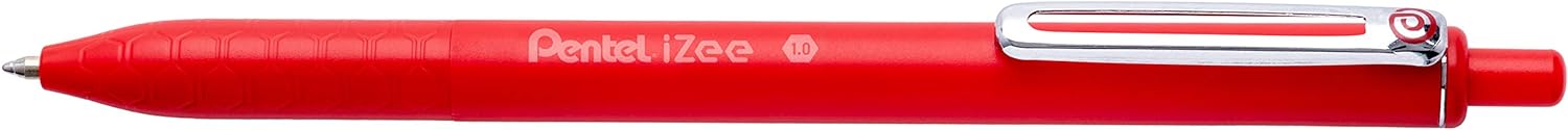 LOT de 12 Pentel iZee Stylo à bille rétractable - Pointe 0,7 mm - Course 0,35 mm - Clip en métal - Couleur rouge