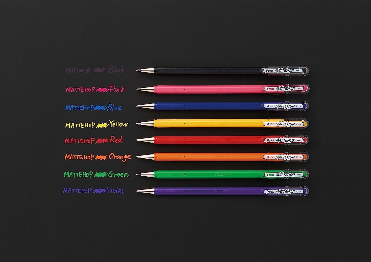 LOT de 12 Pentel Mattehop Stylo à bille – Pointe 1 mm – Course 0,5 mm – Encre gel opaque – Fabriqué avec 55 % de matériaux recyclés – Couleur bleue