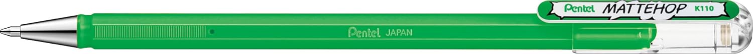 LOT de 12 Pentel Mattehop Stylo à bille – Pointe 1 mm – Course 0,5 mm – Encre gel opaque – Fabriqué avec 55 % de matériaux recyclés – Couleur verte