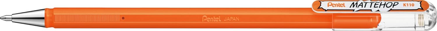 LOT de 12 Pentel Mattehop Stylo à bille – Pointe 1 mm – Course 0,5 mm – Encre gel opaque – Fabriqué avec 55 % de matériaux recyclés – Couleur orange