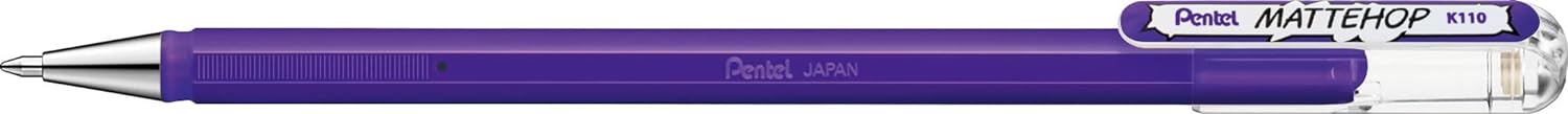 LOT de 12 Pentel Mattehop Stylo à bille – Pointe 1 mm – Course 0,5 mm – Encre gel opaque – Fabriqué avec 55 % de matériaux recyclés – Couleur violette