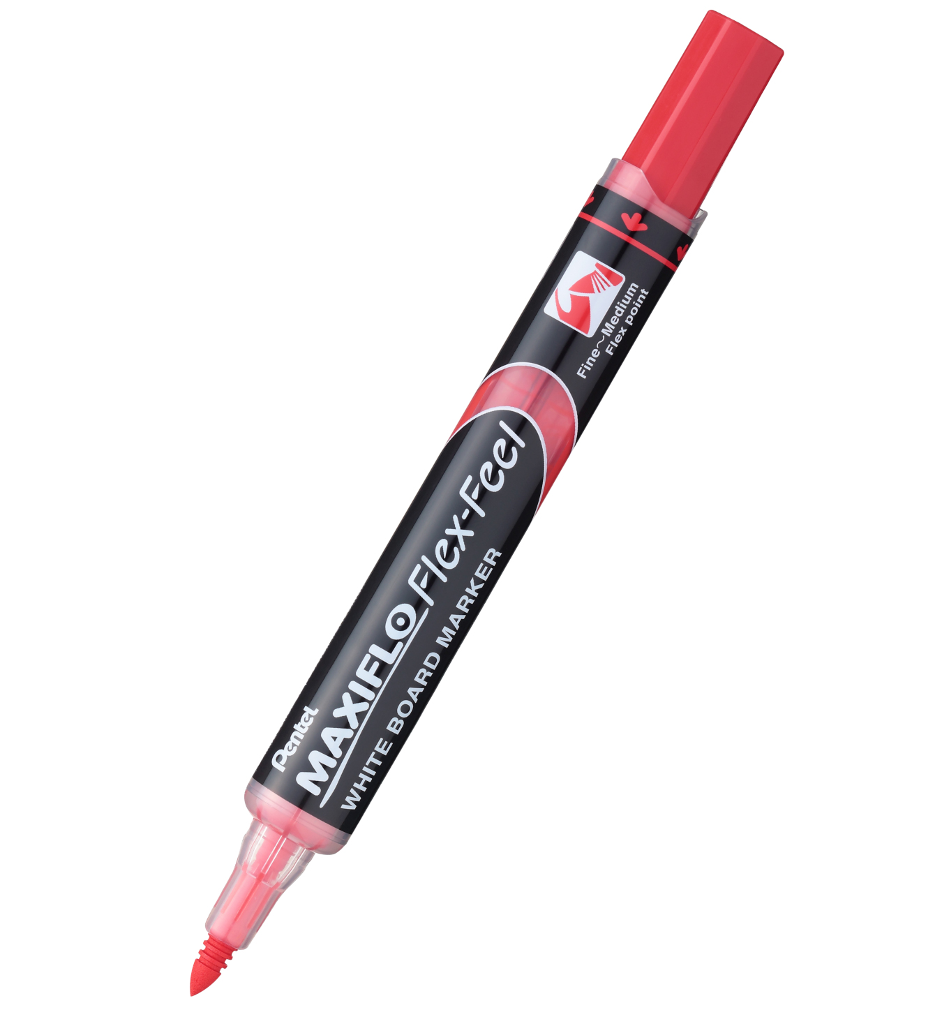 LOT de 12 Pentel Maxiflo Flex-Feel Marqueur pour tableau blanc - Pointe flexible 4,6 mm - Course 1 à 5 mm - Dosage d'encre par piston - Couleur rouge