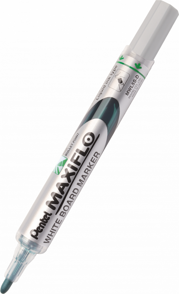 LOT de 12 Pentel Maxiflo Marqueur pour tableau blanc - Pointe ogive - Largeur de trait 2 mm - Régulation du débit d'encre - 50 % de matériaux recyclés - Couleur Vert