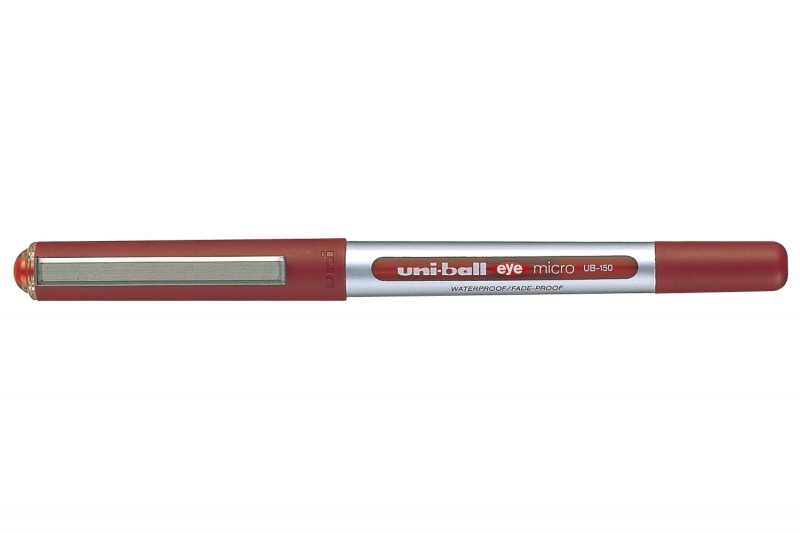 LOT de 12 Stylo à encre liquide Uni-ball Eye Micro UB-150 - Pointe sphérique de 0,5 mm - Encre résistante à l'eau et à la lumière - Système de contrôle de l'encre - Fenêtre de niveau d'encre - Couleur rouge