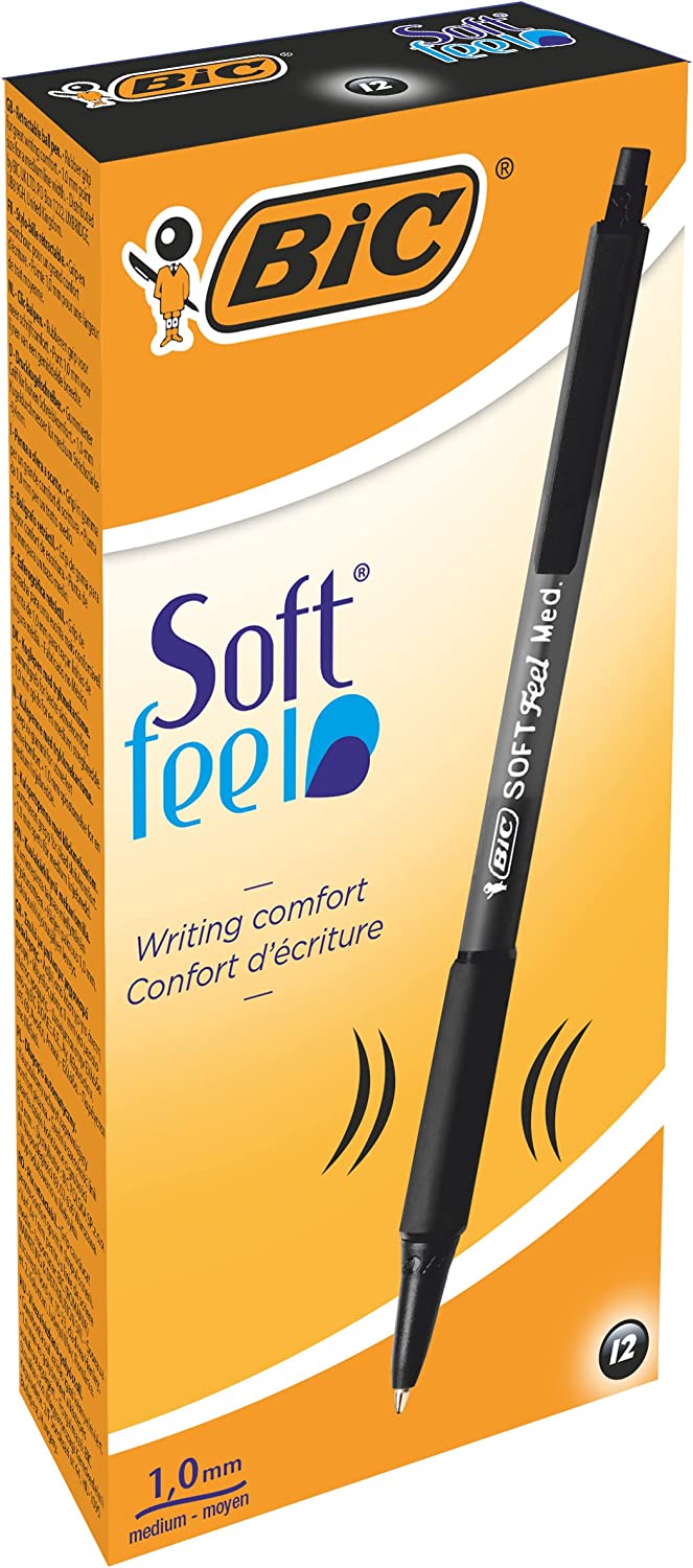 Lot de 12 Bic Soft Feel Stylo Bille Noir